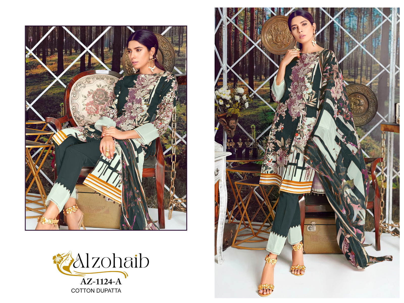 Alzohaib Az 1124 A To C Cotton Printed Pakistani Suits Wholesalers In Delhi